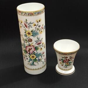 Vintage Coalport Bone China Ming Rose Vases 7" Cylinder 3" Trumpet England